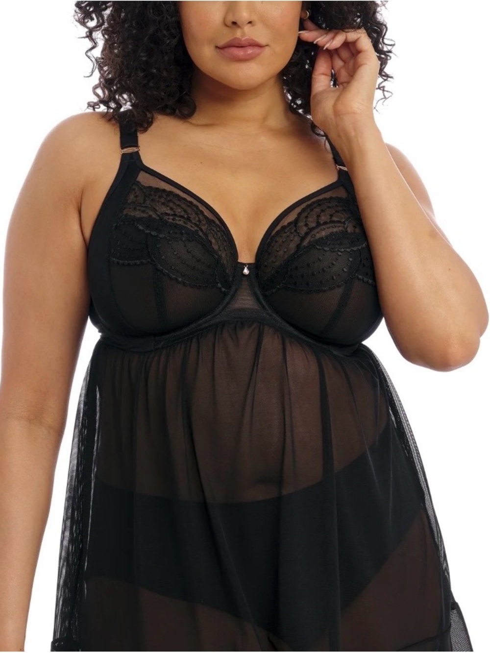 Avenue Black Sheer Lace Babydoll Chemise